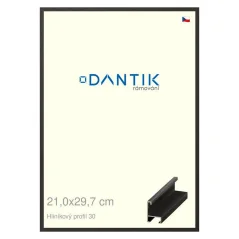 DANTIK rámeček na obraz, puzzle, fotku 21x29,7 | ALU profil 6030 Dýha černá (Sklo Čiré)