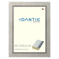 DANTIK rám na obrázky, puzzle, fotografie 29,7x42 | CARRARA White (Plexi Clear)