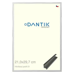 DANTIK rámeček na obraz, puzzle, fotku 21x29,7 | ALU profil 7001 Stříbrná lesklá (Sklo Čiré)