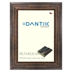 DANTIK rám na obrázky, puzzle, fotografie 29,7x42 | TRITON široký medený antický (Plexi Clear)