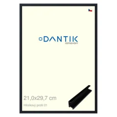 DANTIK rám na obrázky, puzzle, fotografie 21x29,7 | ALU profil 7001 Čierny matný (sklo číre)