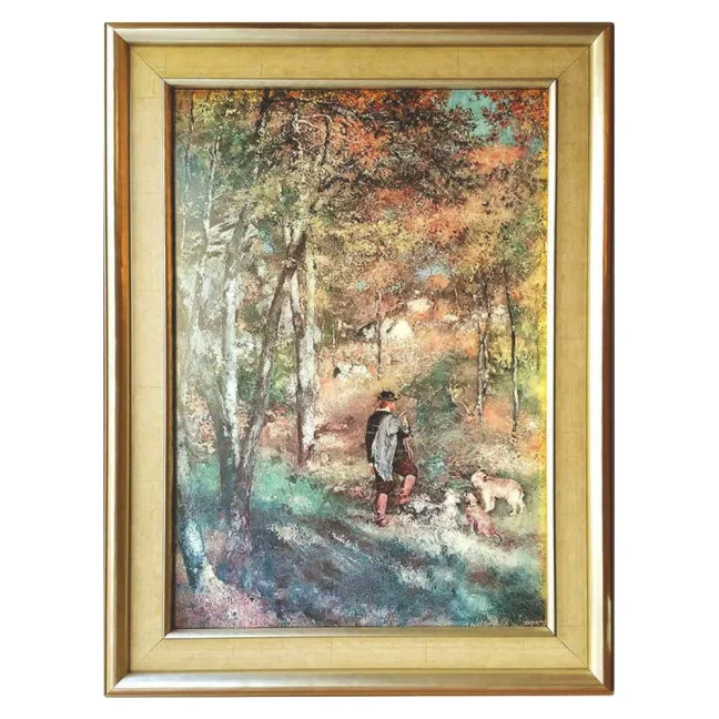 Zarámovaný obraz poľovníka v lese - 54x70