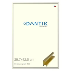 DANTIK rám na obrázky, puzzle, fotografie 29,7x42 | ALU profil 7269 Zlatý lesklý (Plexi Clear)