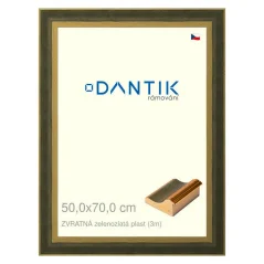 DANTIK rám na obrázky, puzzle, fotografie 50x70 | BACK zeleno-zlatý plast (Plexi Clear)