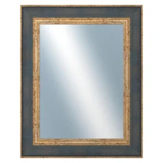 DANTIK - Zarámované zrkadlo - rozmer s rámom cca 40x50 cm z lišty ZVRATNÁ modrozlatá plast (3068)