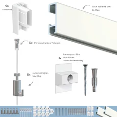Závěsný systém na obrazy - SET Click Rail bílá přetíratelná 2x150cm