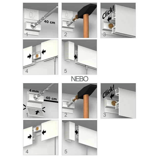 Závesný systém na obrazy - SET Click Rail PRO biela pretierateľná (6x perlon 6x AG)