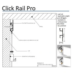 Závesný systém na obrazy - Click Rail PRO Lišta biela pretierateľná 3m