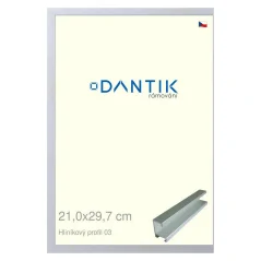 DANTIK rám na obrázky, puzzle, fotografie 21x29,7 | ALU profil 7003 Strieborný matný (sklo číre)