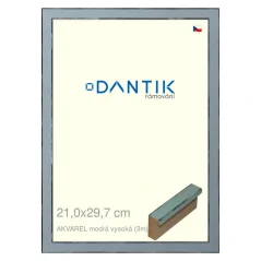 DANTIK obraz, puzzle, fotorám 21x29,7 | AKVAREL modrý vysoký (sklo číre)