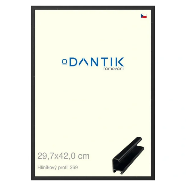 DANTIK rámeček na obraz, puzzle, fotku 29,7x42 | ALU profil 7269 Černá matná (Plexi Čiré)