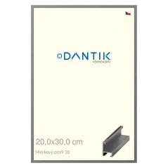 DANTIK rám na obrázky, puzzle, fotografie 20x30 | ALU profil 6030 Steel (sklo číre)