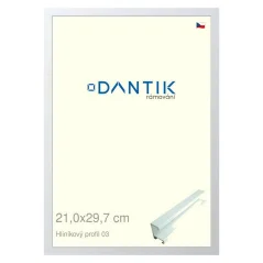 DANTIK rám na obrázky, puzzle, fotografie 21x29,7 | ALU profil 7003 biely matný (sklo číre)