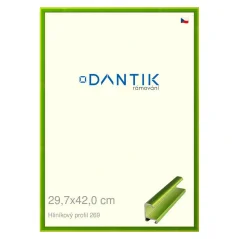 DANTIK rám na obrázky, puzzle, fotografie 29,7x42 | ALU profil 7269 Green Emerald leštený (Plexi Clear)