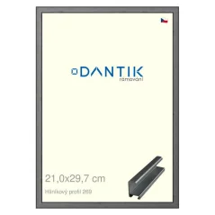 DANTIK rám na obrázky, puzzle, fotografie 21x29,7 | ALU profil 7269 Sivá leštená (sklo číre)