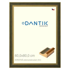 DANTIK rám na obrázky, puzzle, fotografie 60x80 | BACK zeleno-zlatý plast (Plexi Clear)