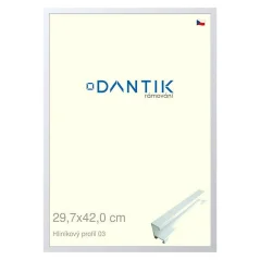 DANTIK rám na obrázky, puzzle, fotografie 29,7x42 | ALU profil 7003 biely matný (Plexi Clear)