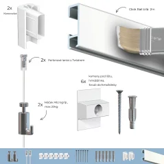 Závesný systém na obrazy - SET Click Rail biela pretierateľná 2m (2x perlon 2xAG)