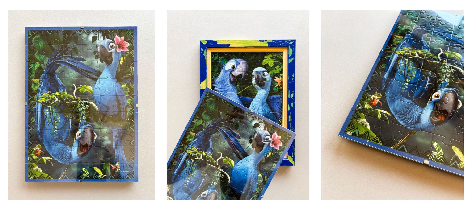 Možnosti zavěšení puzzle a detail slepených dílků